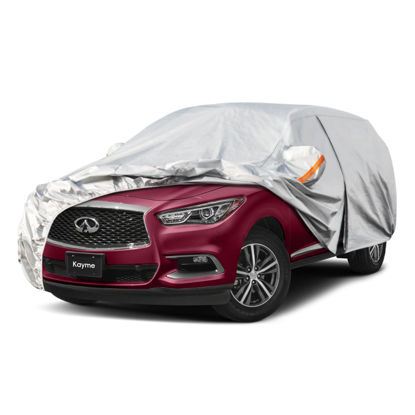 Picture of Kayme 6 Layers SUV Car Cover Custom Fit for Infiniti QX60（2013-2024） Waterproof All Weather for Automobiles, Outdoor Full Cover Rain Sun UV Protection.Silver