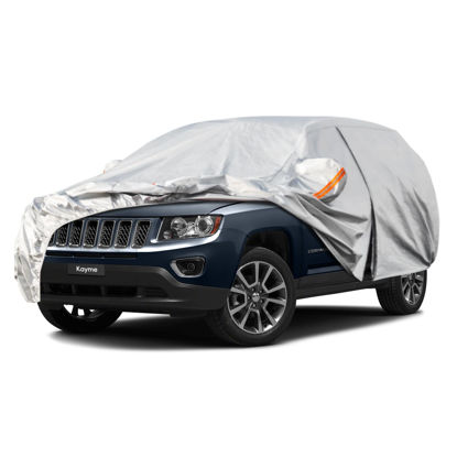 Picture of Kayme 6 Layers SUV Car Cover Custom Fit for Jeep Compass（2006-2025） Waterproof All Weather for Automobiles, Outdoor Full Cover Rain Sun UV Protection.Silver