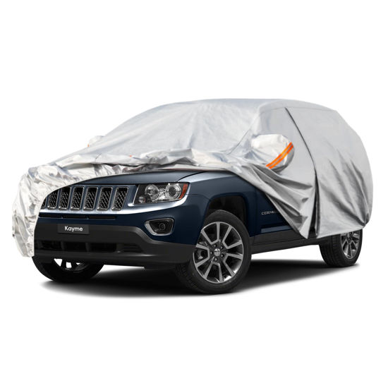 Picture of Kayme 6 Layers SUV Car Cover Custom Fit for Jeep Compass（2006-2025） Waterproof All Weather for Automobiles, Outdoor Full Cover Rain Sun UV Protection.Silver