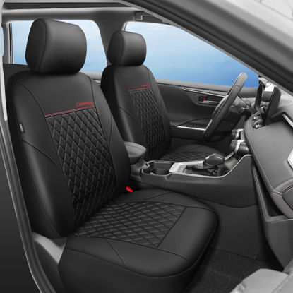 Picture of CAR PASS Faux Leather Car Seat Covers Front Seats only, Premium Waterproof Anti Slip Front Automotive Seat Covers,Airbag Compatible Custom Fit for Toyota Rav4 Camry Corolla Highlander Prius, Black