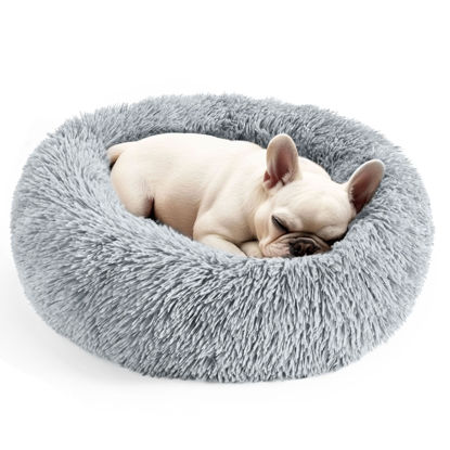 Picture of Hoewina Dog & Cat Bed, 20in Cat Beds for Indoor Cats, Calming Donut Bed for Puppy and Kitten, Washable Round Fluffy Pet Bed for Small Medium Dogs and Cats (Light Grey)