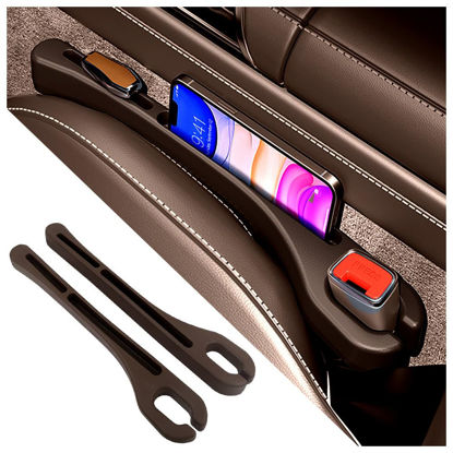Picture of SSNNUU 2PCS Car Seat Gap Filler Organizer with Phone Holder,[Upgrade Version] Car Seat Gap Organizer for Prevent Falling,Essential Car Accessories Car Side Seat Gap Filler (Brown)