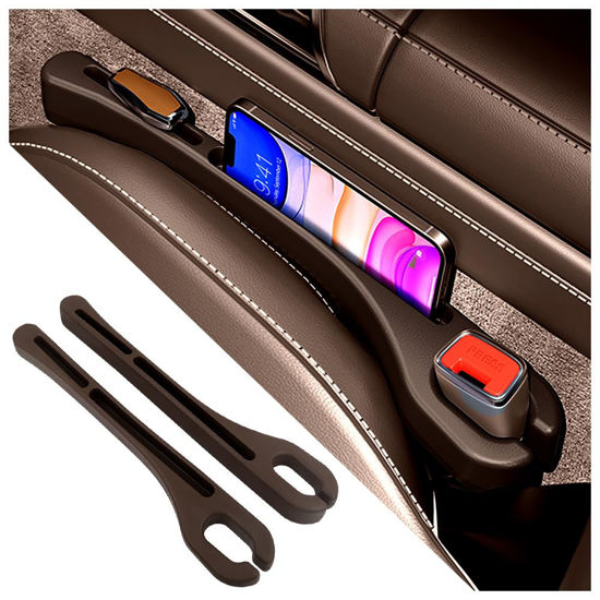 Picture of SSNNUU 2PCS Car Seat Gap Filler Organizer with Phone Holder,[Upgrade Version] Car Seat Gap Organizer for Prevent Falling,Essential Car Accessories Car Side Seat Gap Filler (Brown)