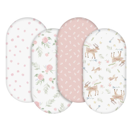 Picture of Gllquen Baby Bassinet Sheets 4 Pack, Breathable Cozy Fitted Mattress Sheet, Elastic Travel Crib Fashionable Floral Pattern, Standard Cradle Safe Sheets for Baby Boy Girls 32"X16"(Deer & Rose)