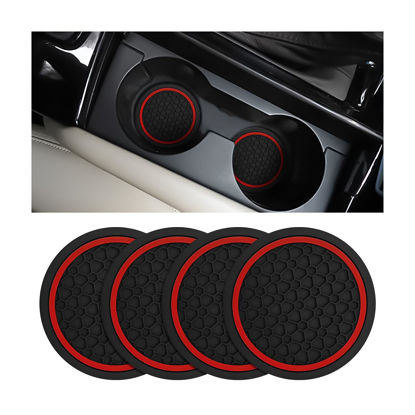 Picture of Mandark 4PCS Car Cup Holder Coasters, 2.75 Inch Non-Slip Insert Water Bottle Holder Pads, Dustproof Automotive Interior Accessories Mat, Universal for Vehicles, Trucks, RVs and More（Black/Red）
