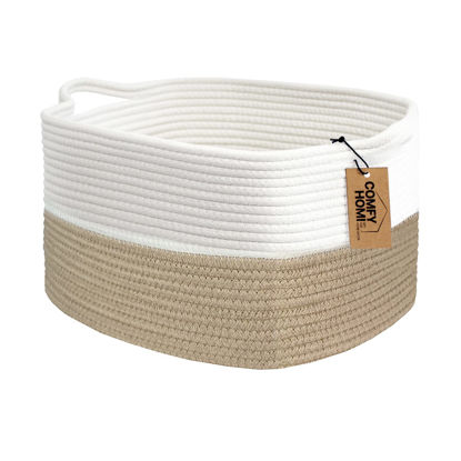Picture of COMFY-HOMI Cotton Rope Woven Basket with Handles for Shelves,Toys,Book, Cloth Storage Baskets Bin for Organizing-13.5"x11"x9.5" Toy Decorative Organizer for Living Room, Bathroom-Light Brown