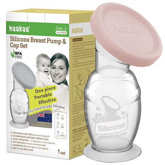Picture of Haakaa Manual Breast Pump with Base 4 Fl Oz/100ml+Lid (Blush), Gen.2