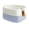 Picture of COMFY-HOMI Cotton Rope Woven Basket with Handles for shelf，Toy, Book, Cloth Storage Basket for Organizing-13.5"X11"X9.5" Storage Bin for Living Room, Newborn or Infant Gift for boy girl （White/blue）