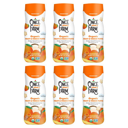 Picture of Once Upon a Farm Organic Baby Fruit & Veggie Puffs, Mango, Carrot & Coconut | 6 count