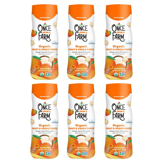 Picture of Once Upon a Farm Organic Baby Fruit & Veggie Puffs, Mango, Carrot & Coconut | 6 count