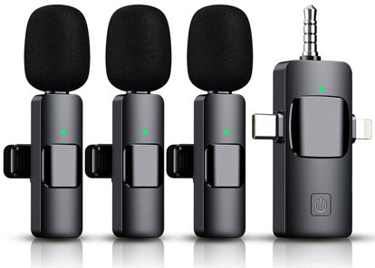 Picture of 3 in 1 Wireless Lavalier Microphone for iPhone, iPad, Android, Camera,12-Hour Battery, mini Noise Reduction Recording Mic 2.4G Ultra-Low Delay, Microphone for Vlog/ TikTok/YouTube Live Stream( 3 Mic)