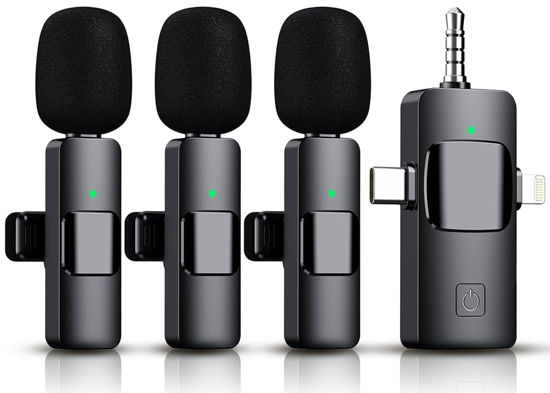 Picture of 3 in 1 Wireless Lavalier Microphone for iPhone, iPad, Android, Camera,12-Hour Battery, mini Noise Reduction Recording Mic 2.4G Ultra-Low Delay, Microphone for Vlog/ TikTok/YouTube Live Stream( 3 Mic)