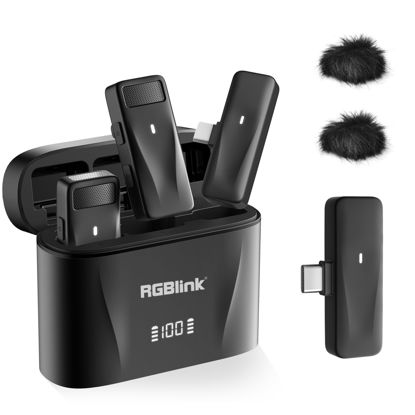 Picture of RGBlink Wireless Lavalier Microphone Compatible for iPhone 16,15 Pro Max, USB C Smartphone, Samsung, Android - Set of 2 Lapel Mic w/Noise Canceling for Content Creator, Vlogging, Recording, ASMR