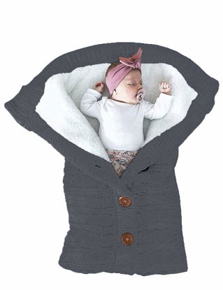 Picture of XMWEALTHY Unisex Infant Swaddle Blankets Soft Thick Fleece Knit Baby Girls Boys Stroller Wraps Newborn Item Dark Grey