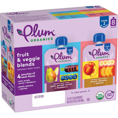 Picture of Plum Organics Stage 2 Organic Baby Food - Fruit and Veggie Variety Pack - 4 oz Pouch (Pack of 8) - Organic Fruit and Vegetable Baby Food Pouch