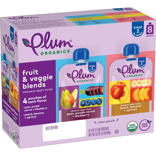 Picture of Plum Organics Stage 2 Organic Baby Food - Fruit and Veggie Variety Pack - 4 oz Pouch (Pack of 8) - Organic Fruit and Vegetable Baby Food Pouch