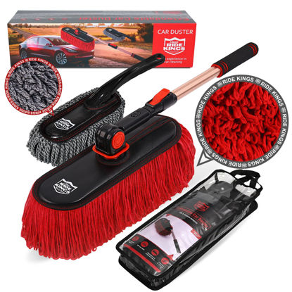 Picture of RIDE KINGS Car Duster Exterior Scratch Free,Car Dust Brush with Extendable Telescoping Handle to Remove Dust Pollen,Duster for Car,Truck,RV and Motorcycle,Large Car Mop Duster Head, Wax Cotton Hair