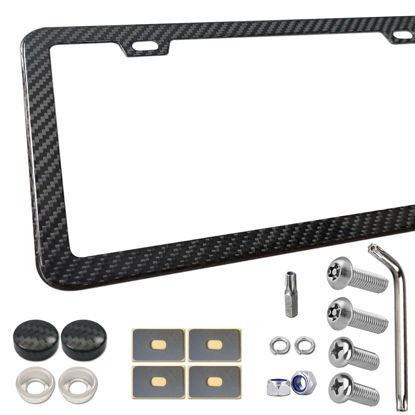 Picture of BGGTMO License Plate Frame Carbon Fiber - Stainless Steel License Plate Frames Handmade Covering 100% Real Carbon Fiber | Stainless Steel Tamper Proof License Plate Screws | Slim Frame Qty 1