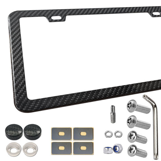 Picture of BGGTMO License Plate Frame Carbon Fiber - Stainless Steel License Plate Frames Handmade Covering 100% Real Carbon Fiber | Stainless Steel Tamper Proof License Plate Screws | Slim Frame Qty 1