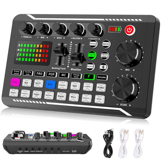 Picture of Facmogu F998 Live Sound Card Audio Mixer, Podcast Audio Interface with DJ Mixer Effects, Voice Changer with Sound Effects for Karaoke Tiktok YouTube Live Streaming Record Gaming