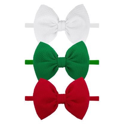 Picture of YanJie HAIRBAND for Baby Girls - Christmas Bows Elastic Nylon Headband with Bows - Hair Accessories Infant Toddler - 3 Pack - Red White Green