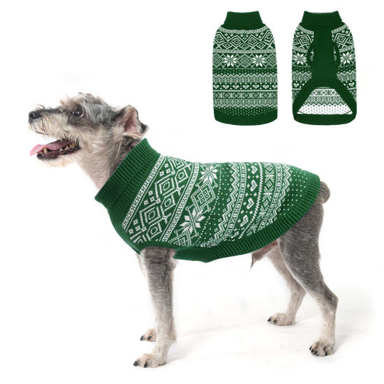 Picture of HOMIMP Dog Sweater Argyle - Warm Sweater Winter Clothes Puppy Soft Coat, Ugly Dog Sweater for Small Medium and Large Dogs, Pet Clothing Boy Girl, Green XS