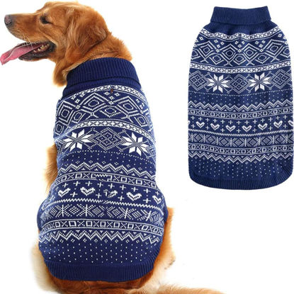 Picture of HOMIMP Dog Sweater Argyle - Warm Sweater Winter Clothes Puppy Soft Coat, Ugly Dog Sweater for Small Medium and Large Dogs, Pet Clothing Boy Girl Blue