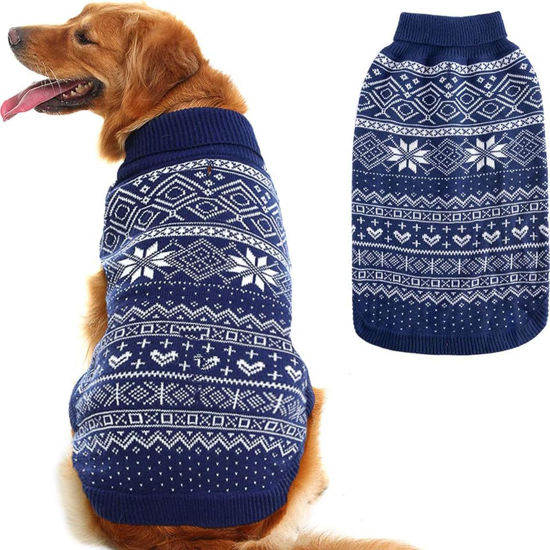 Picture of HOMIMP Dog Sweater Argyle - Warm Sweater Winter Clothes Puppy Soft Coat, Ugly Dog Sweater for Small Medium and Large Dogs, Pet Clothing Boy Girl Blue