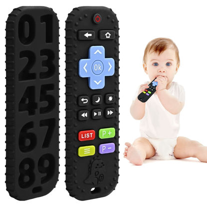 Picture of Teething Relief Teethers Toys for Babies 3-6 12 Months Gifts, Silicone Remote Control Baby Teether Bath Toys for 3 6 9 Months Newborn Infant Boy Girl Autism, Food Grade Silicone Sensory Toys, Black