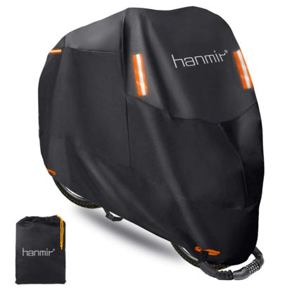 Picture of Motorcycle Cover,Motorbike Cover All Season Universal Weather Waterproof Outdoor UV Protection with 4 Reflective Strips & Storage Bag,4XL Motorcycles Vehicle Cover
