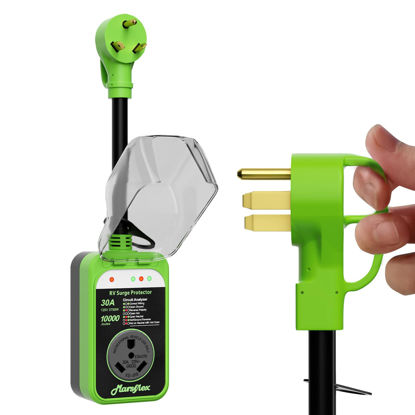 Picture of Marsflex Rv Surge Protector, 30amp Rv Circuit Analyzer, 10000 Joules Surge Guard Protection With Waterproof Cover, LED Display, rv Voltage Protector for Camper, Travel Trailers, Motorboat, Color Green