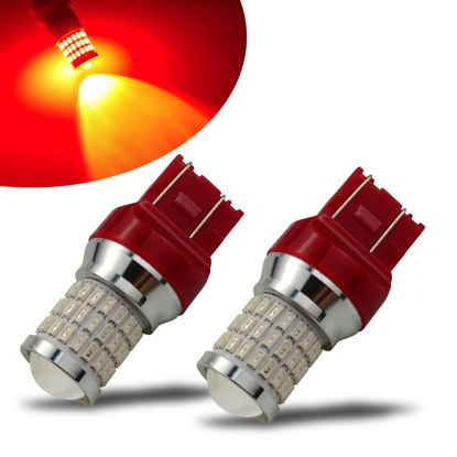 Picture of iBrightstar 9-30V Flashing Strobe Blinking Brake Lights 7440 7443 T20 LED Bulbs with Projector Replacement for Tail Brake Stop Lights, Brilliant Red