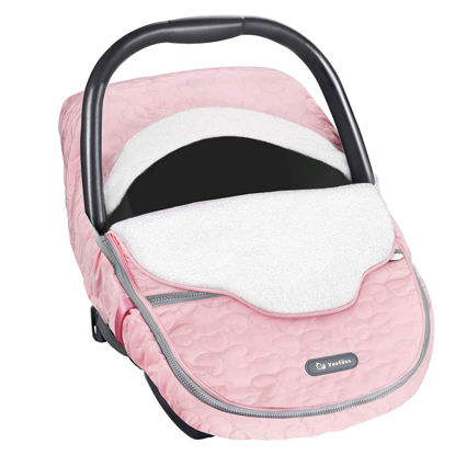 Picture of Yoofoss Baby Car Seat Cover Winter Carseat Canopies Cover to Protect Baby from Cold Wind, Super Warm Plush Fleece Baby Carrier Cover for Infant Boys Girls (Pink)