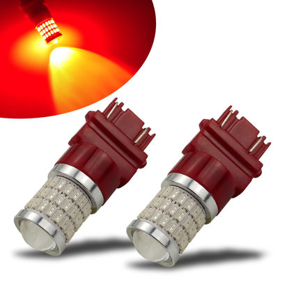 Picture of iBrightstar 9-30V Flashing Strobe Blinking Brake Lights 3157 3057 3156 3056 LED Bulbs with Projector Replacement for Tail Brake Stop Lights, Brilliant Red