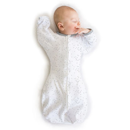 Picture of Amazing Baby Transitional Swaddle Sack with Arms Up Half-Length Sleeves and Mitten Cuffs, Small, 0-3 months, 6-14 lbs, Sterling Confetti (Arms Up Swaddle, Transition Swaddle Sleep Sack)