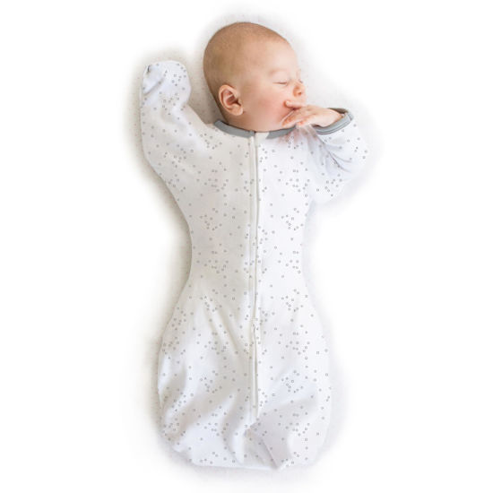 Picture of Amazing Baby Transitional Swaddle Sack with Arms Up Half-Length Sleeves and Mitten Cuffs, Small, 0-3 months, 6-14 lbs, Sterling Confetti (Arms Up Swaddle, Transition Swaddle Sleep Sack)