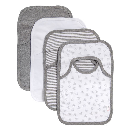 Picture of Burt's Bees Baby - Bibs, 4-Pack Lap-Shoulder Drool Cloths, 100% Organic Cotton with Absorbent Terry Towel Backing (Heather Grey)