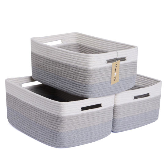 Picture of MiniArk Large Storage Baskets for Shelves, Closet Organizers and Storage Bins for Clothes Blanket Towels, Baby Nursery, Toy Baskets Box, Woven Rope Baskets, 17 x 13 x 7.5”, 3 Packs Gradient Grey