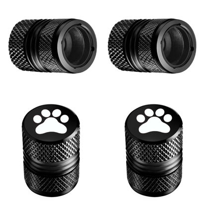 Picture of Tire Valve Stem Caps - 4 Pack Anti-Corrosion Premium Anodized Alloy Tyre Air Valve Caps Cat Dog Paw for Car SUV Bike Black
