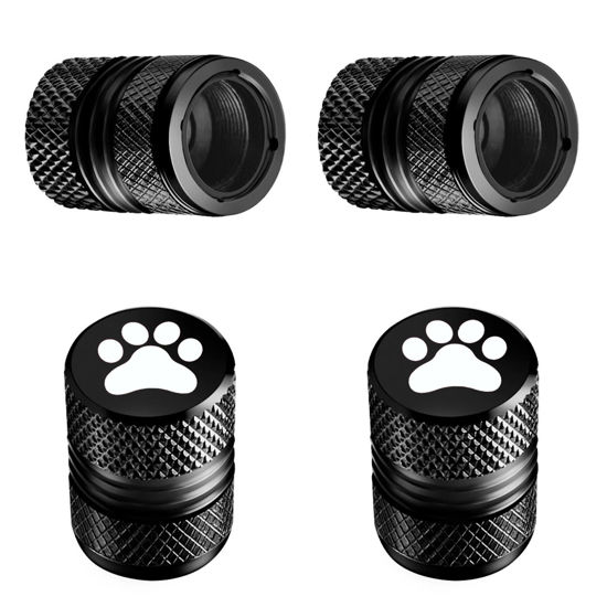 Picture of Tire Valve Stem Caps - 4 Pack Anti-Corrosion Premium Anodized Alloy Tyre Air Valve Caps Cat Dog Paw for Car SUV Bike Black