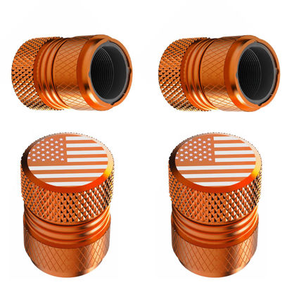 Picture of Tire Valve Stem Caps - 4 Pack Anti-Corrosion Premium Anodized Alloy Tyre Air Valve Caps American Flag for Car SUV Bike Orange