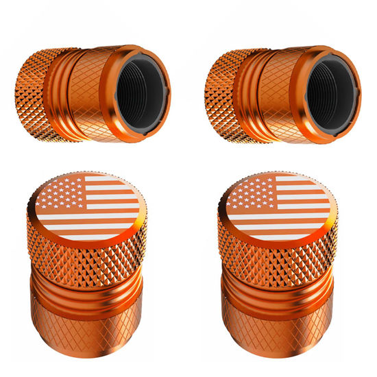 Picture of Tire Valve Stem Caps - 4 Pack Anti-Corrosion Premium Anodized Alloy Tyre Air Valve Caps American Flag for Car SUV Bike Orange