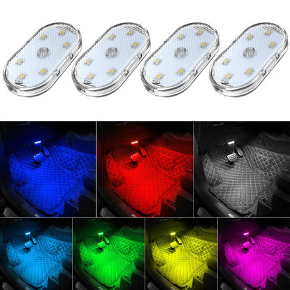 Picture of 4Pcs Car LED Lights Interior Wireless, 7 Colors Interior Car Lights with 6 Bright LED Lamp Beads, Portable USB Rechargeable Car Interior Led Night Light for Car Decor