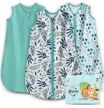 Picture of Cute Castle Baby Sleep Sack 6-12 Months - Lightweight 100% Cotton 2-Way Zipper TOG 0.5 Infant Wearable Blanket, Newborn Essentials Toddler Sleep Clothes (3 Pack Green)
