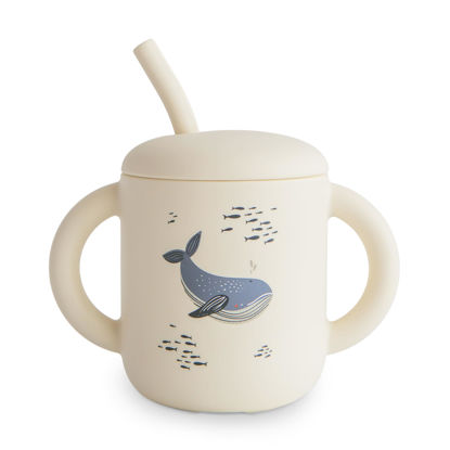 Picture of mushie 100% Silicone Training Cup & Straw for Toddlers | 6 Months+ (Whales)