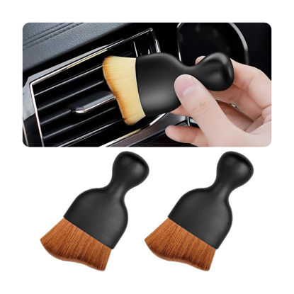 Picture of Blilo 2PCS Car Interior Detailing Brush with Dust Cover, Auto Soft Hair Cleaning Brushes, Scratch Free Curved Dirt Collectors, for Vehicle Dashboard Air Conditioner Vents Leather (Dark Brown/2PCS)