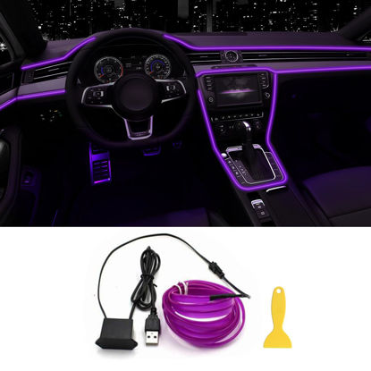 Picture of EL Wire Interior Car LED Strip Lights, 16.5FT USB Neon Glowing Strobing Electroluminescent Wire Lights with 6mm Sewing Edge, Ambient Lighting Kits for Car Indoor Decoration (Purple)