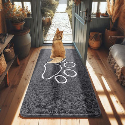 Picture of Smiry Dog Door Mat for Muddy Paws, Absorbent Dirt Trapper Non-Slip Washable Mat, Quick Dry Chenille, Mud Mat for Dogs, Entry Indoor Door Mat for Inside Floor (48x30 Inches, Dark Grey)