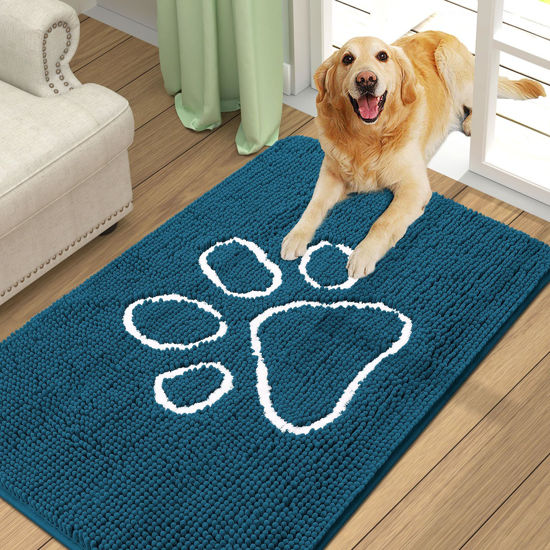 Picture of Smiry Dog Door Mat for Muddy Paws, Absorbent Dirt Trapper Non-Slip Washable Mat, Quick Dry Chenille, Mud Mat for Dogs, Entry Indoor Door Mat for Inside Floor (36x24 Inches, Atlantic Blue)