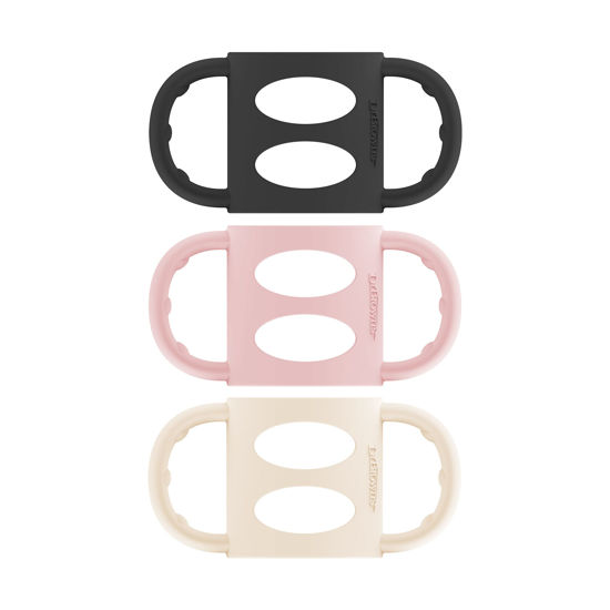 Picture of Dr. Brown’s Milestones 100% Silicone Baby Bottle Handles, Narrow, Black, Light Pink, Ecru, 3 Pack, 4m+